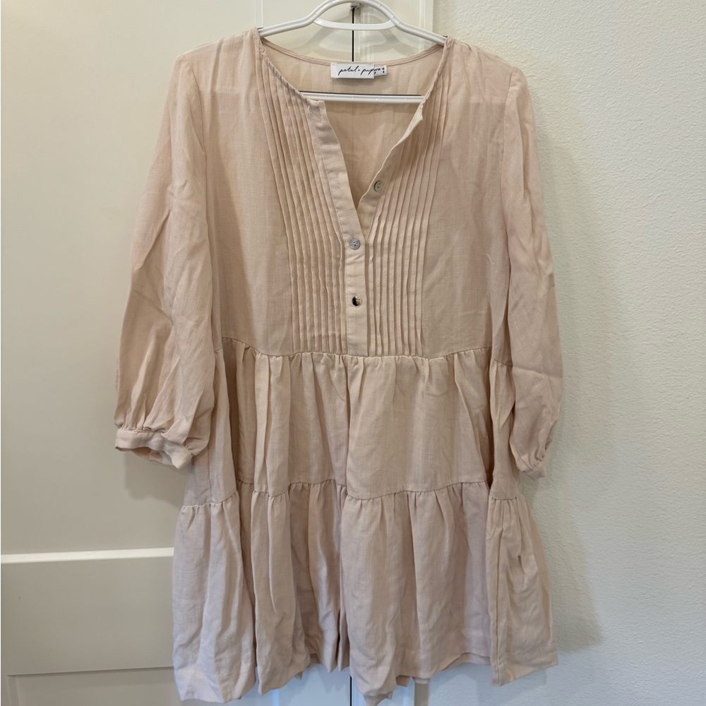 Petal & Pup Pink Pleated Mini Dress with Mandarin Collar